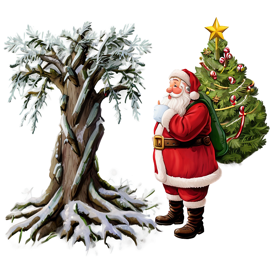 Santa Claus And Tree Png 89