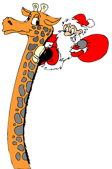 Santa Claus Riding Giraffe Christmas Illustration