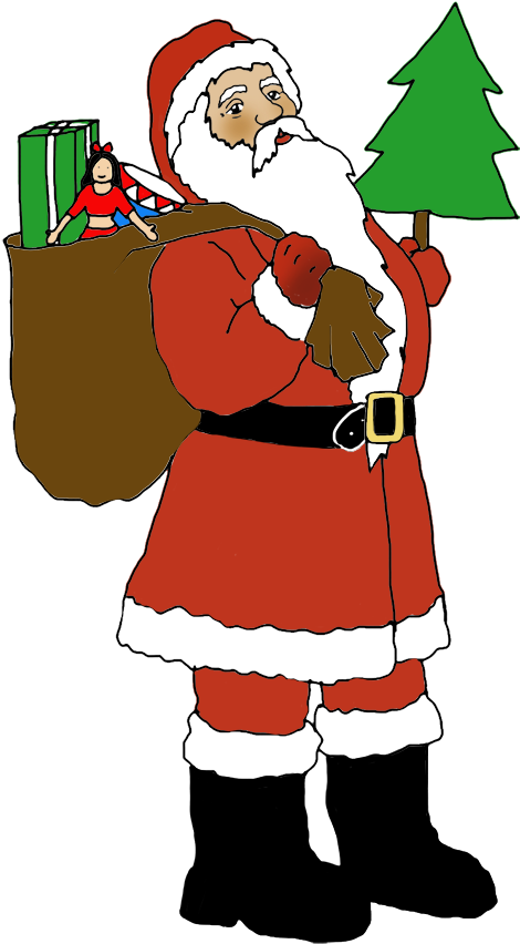 Santa Clauswith Gift Bagand Christmas Tree Clip Art