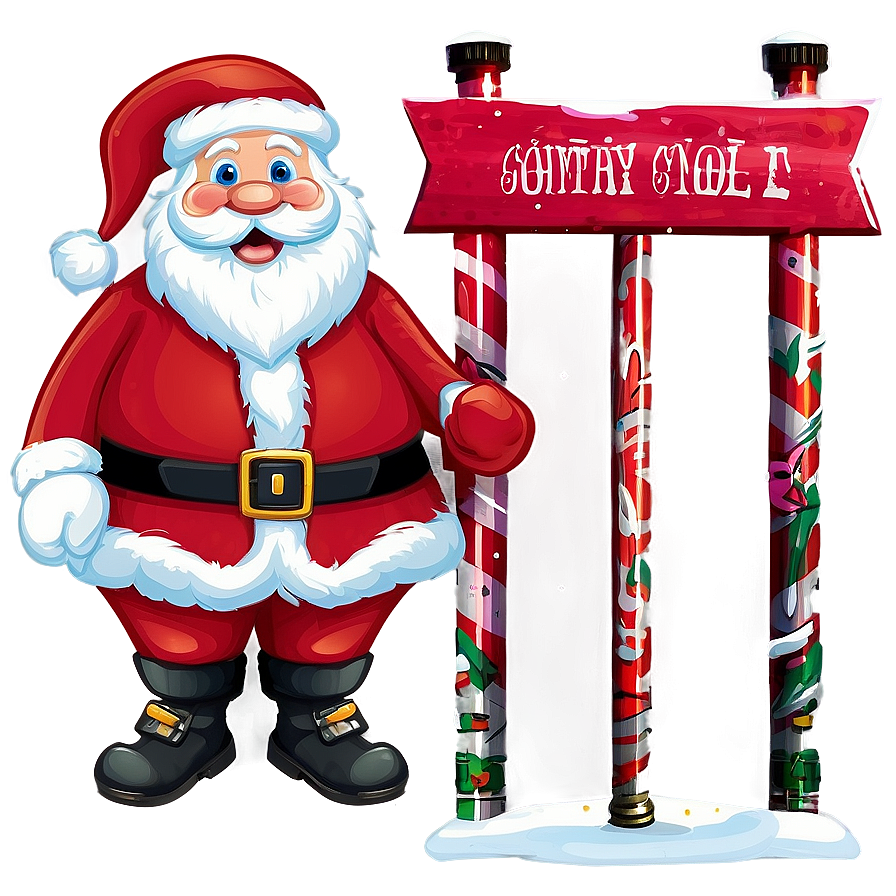 Santa With North Pole Sign Cartoon Png 84