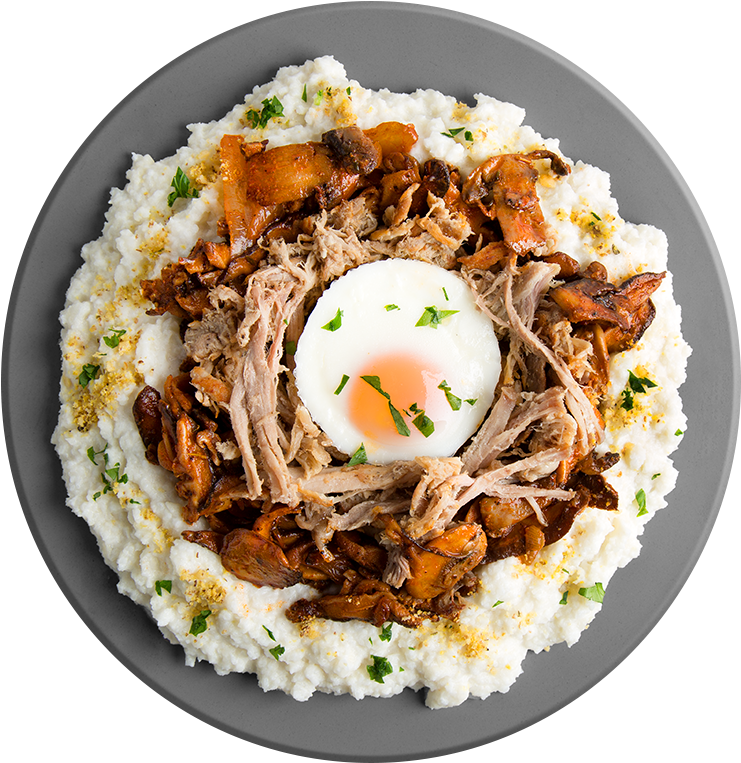 Savory Fried Egg Gritsand Pulled Pork Dish