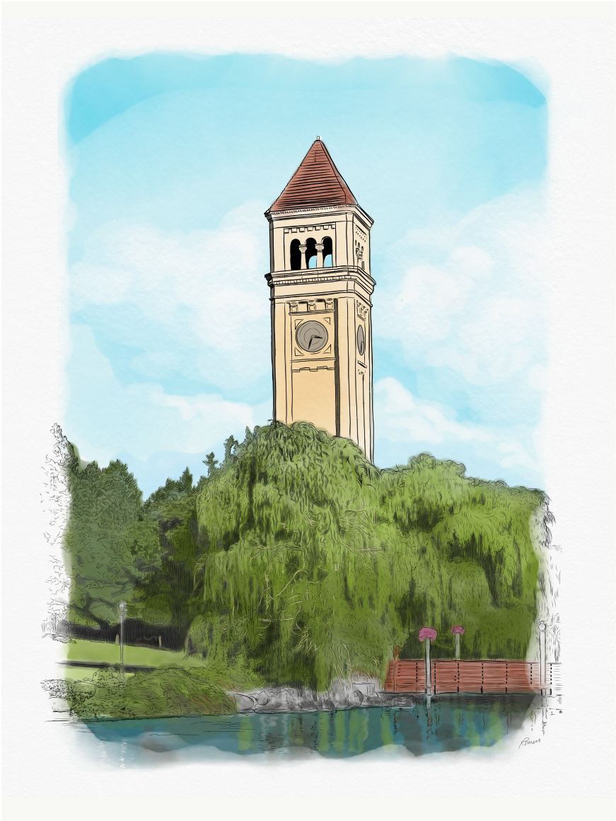 Scenic Clock Tower Illustration