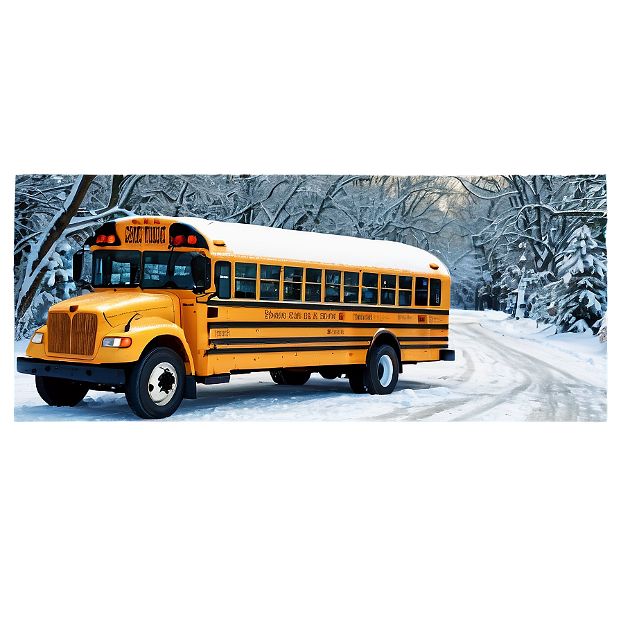 School Bus In Winter Scene Png Lqs
