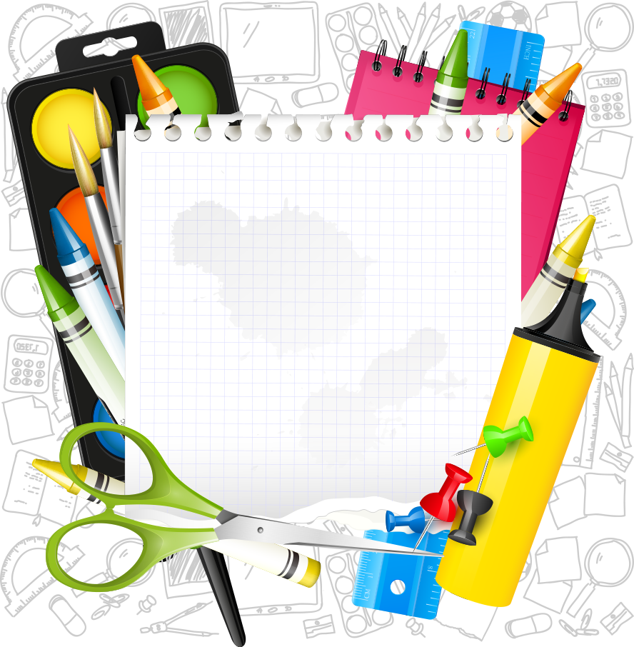 School Supplies Blackboard Background