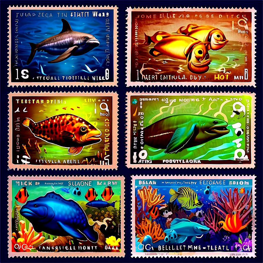 Sea Life Postage Stamp Collection Png 06122024