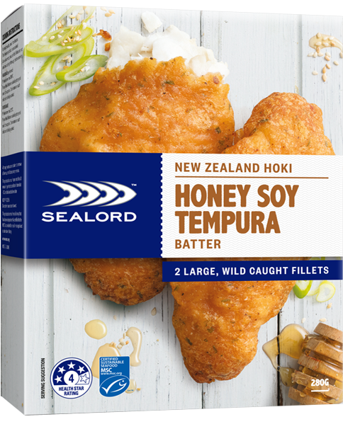 Sealord Honey Soy Tempura Battered Fish Packaging