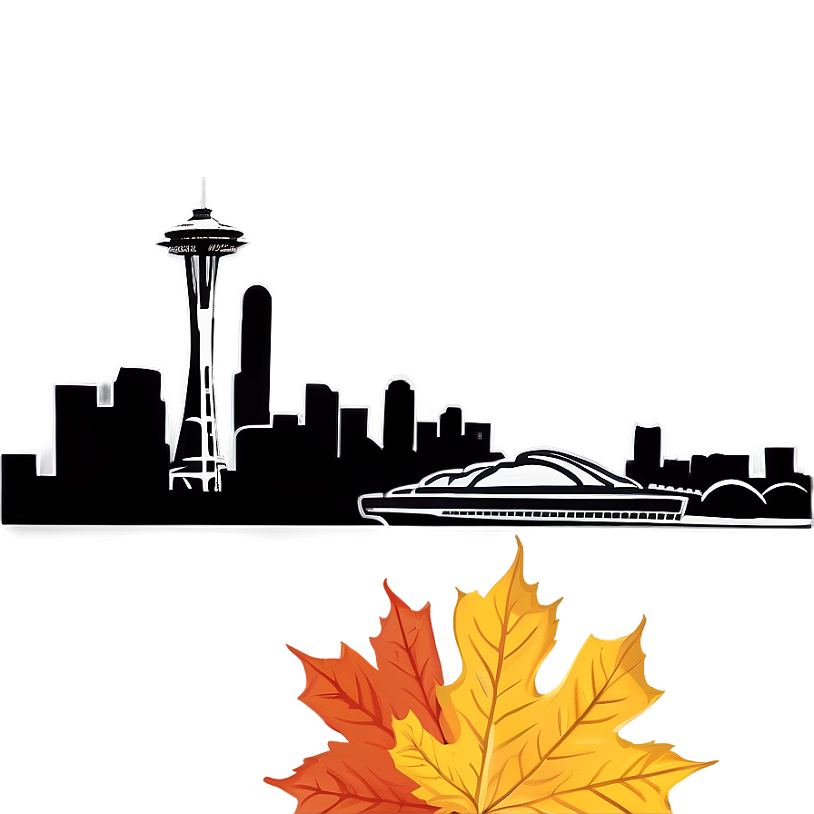 Seattle Skyline With Autumn Leaves Png 79