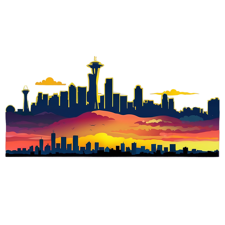 Seattle Skyline With Glowing Sunset Png 45