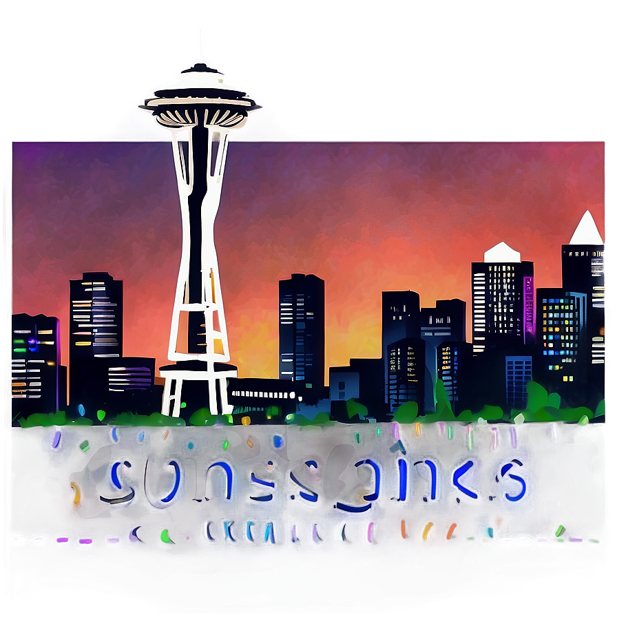 Seattle Skyline With Glowing Sunset Png 84