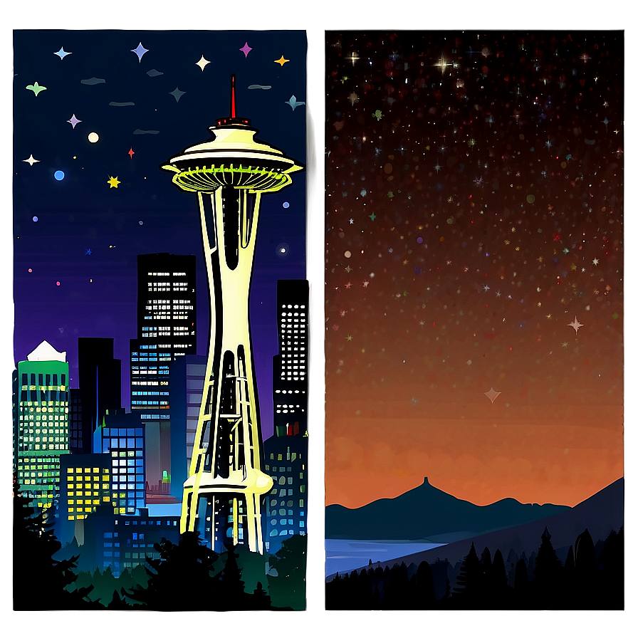 Seattle Skyline With Starry Night Png Chu