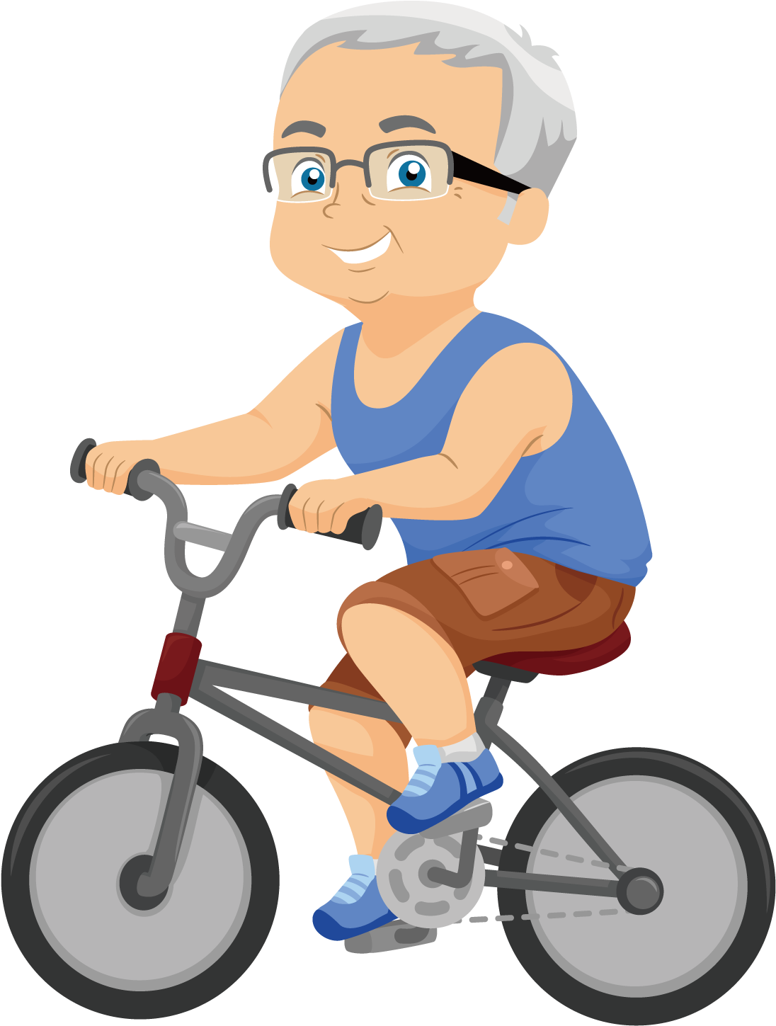 Senior Man Biking Cartoon