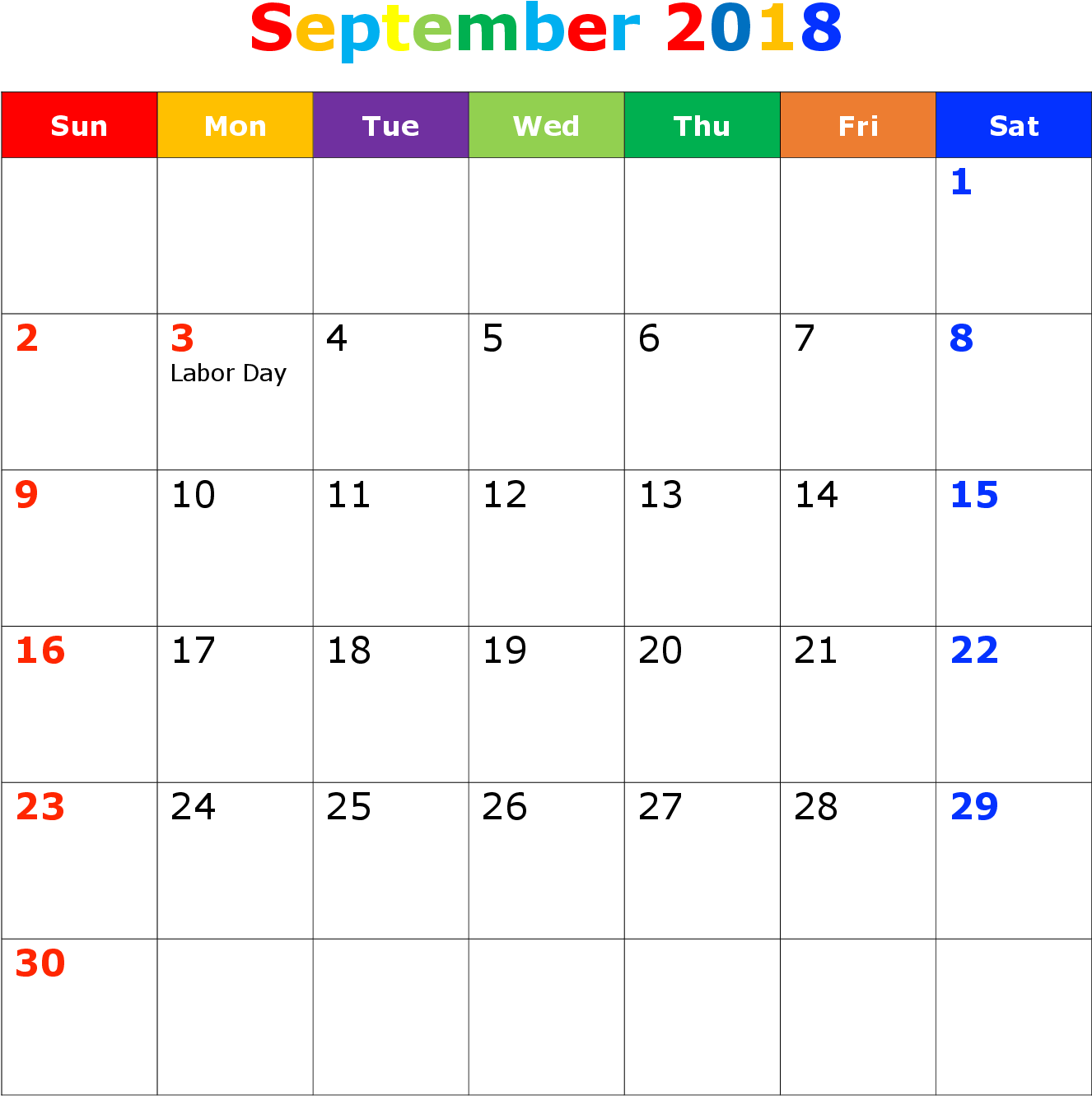 September2018 Calendar