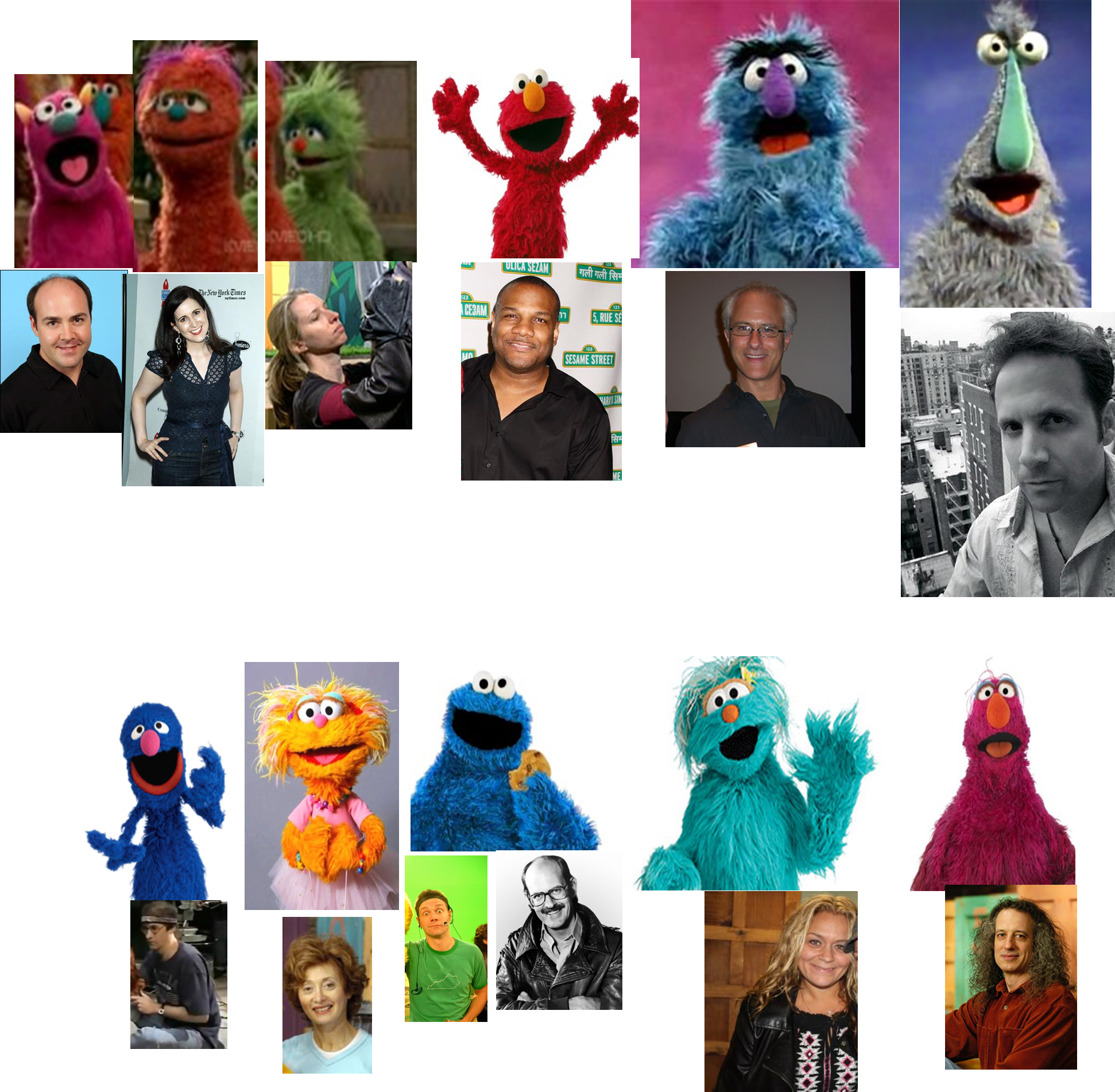 Sesame Street Charactersand Puppeteers Collage