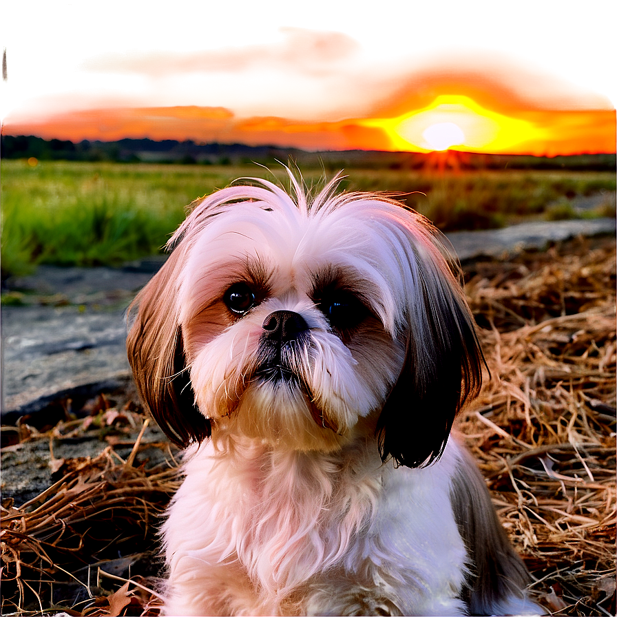 Shih Tzu Watching Sunset Png Clw96