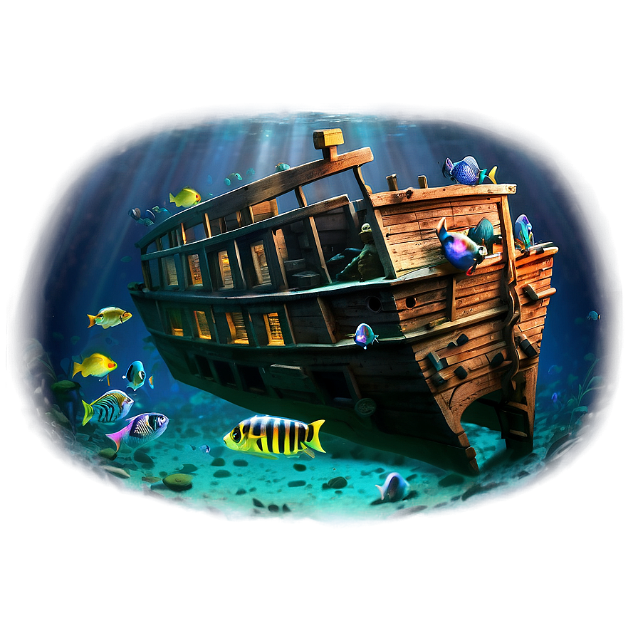 Shipwreck With Swarming Fish Png Gxp71