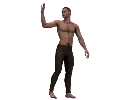 Shirtless Man Raising Hand