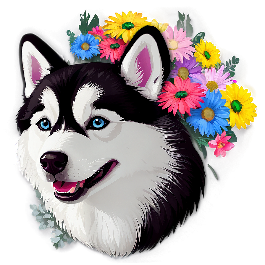 Siberian Husky With Flowers Png 06252024