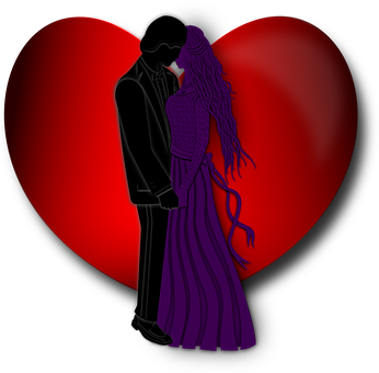 Silhouette Couple Love Heart Background