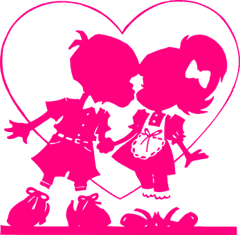 Silhouette Kids Kissing Heart Background