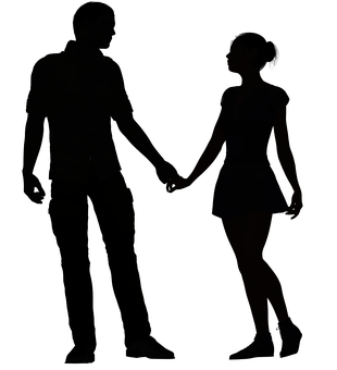 Silhouetted Couple Holding Hands