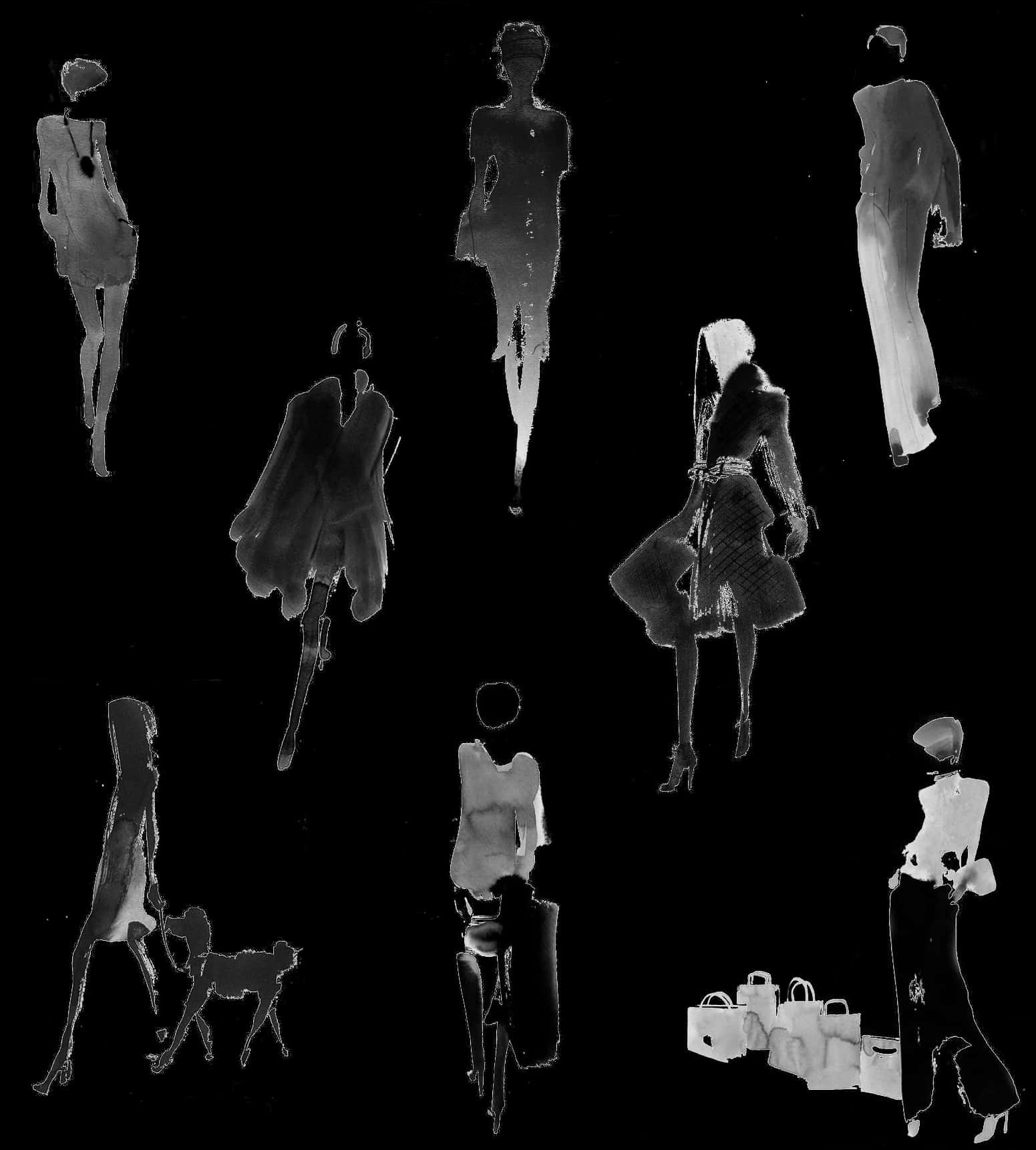 Silhouetted Fashion Figures Transparent Background