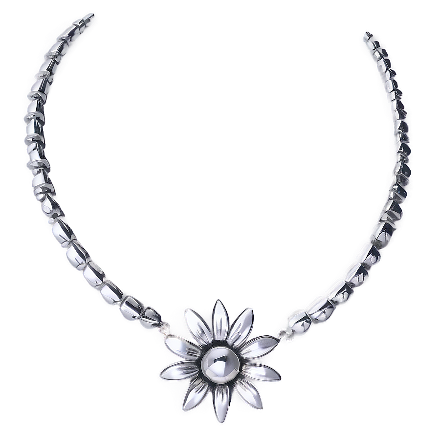 Silver Flower Necklace Png 06282024