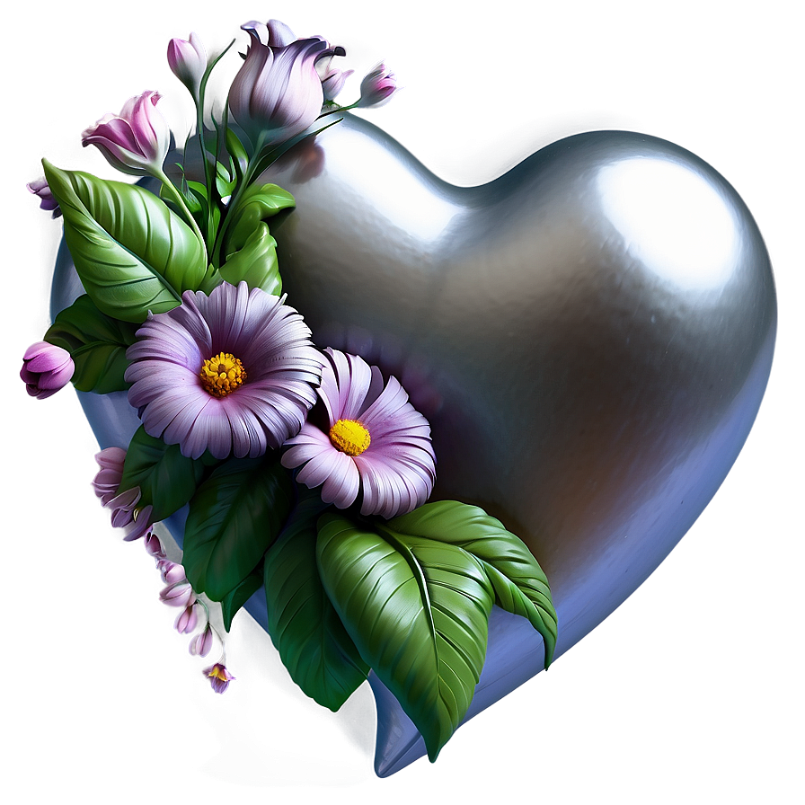 Silver Heart With Flowers Png 65