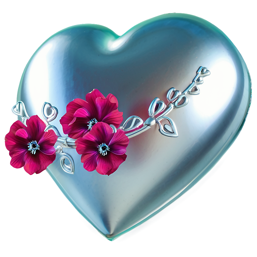 Silver Heart With Flowers Png Lve