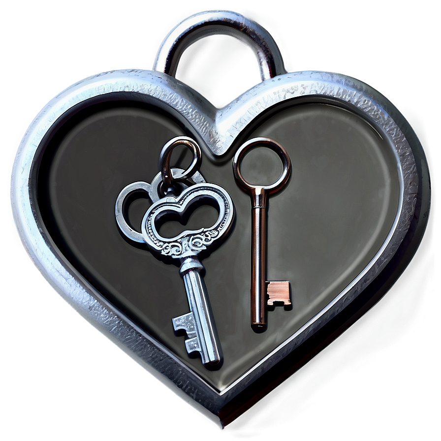 Silver Heart With Keys Png 17