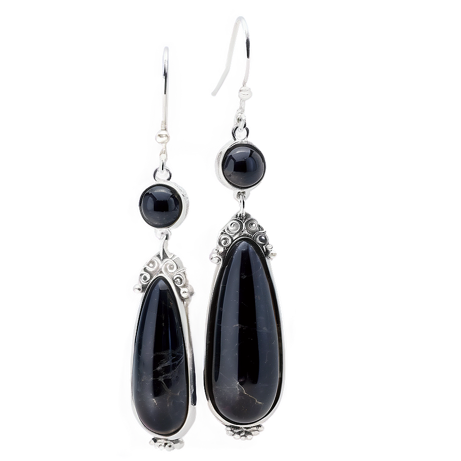 Silver Obsidian Earrings Png 6