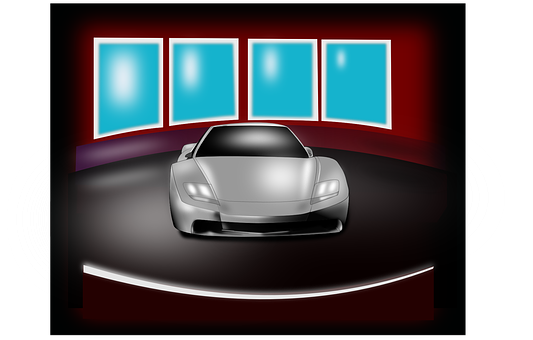 Silver Sports Car Showroom Display