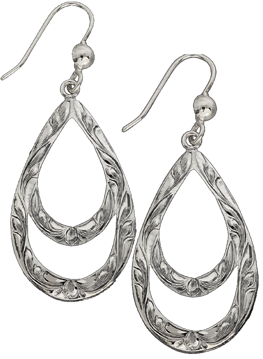 Silver Teardrop Earrings Floral Design