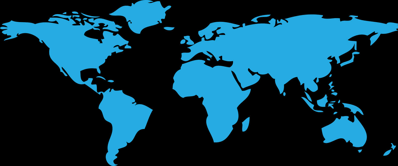 Simplified World Map Blueon Black