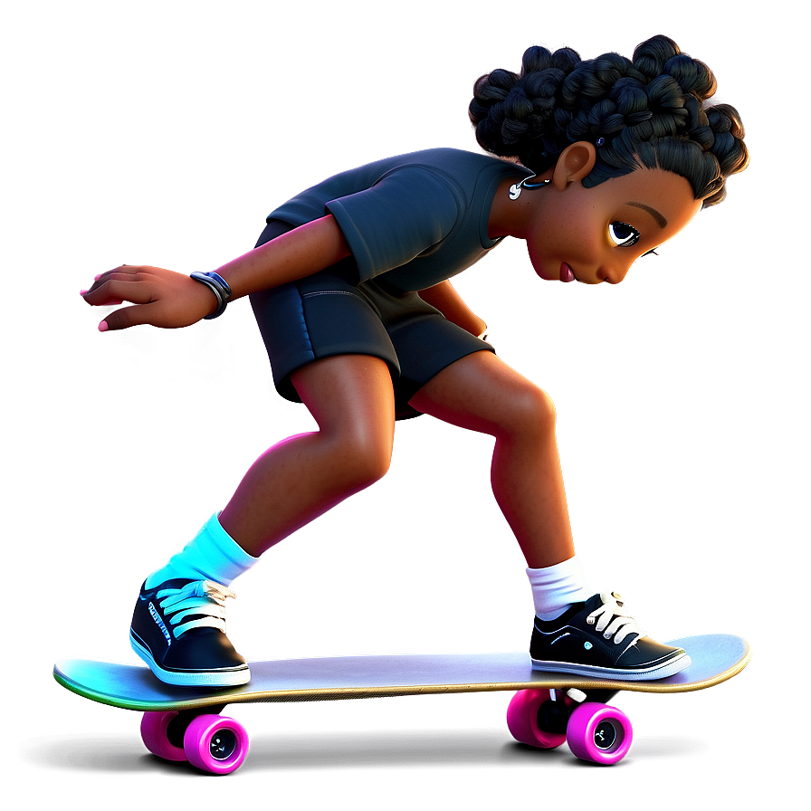 Skateboarding Black Girl Cartoon Png 06252024