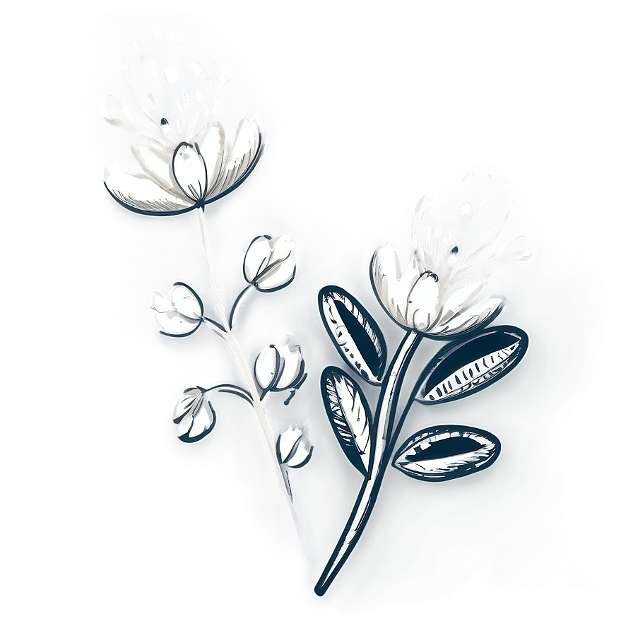 Sketched Black White Flowers Png 06282024