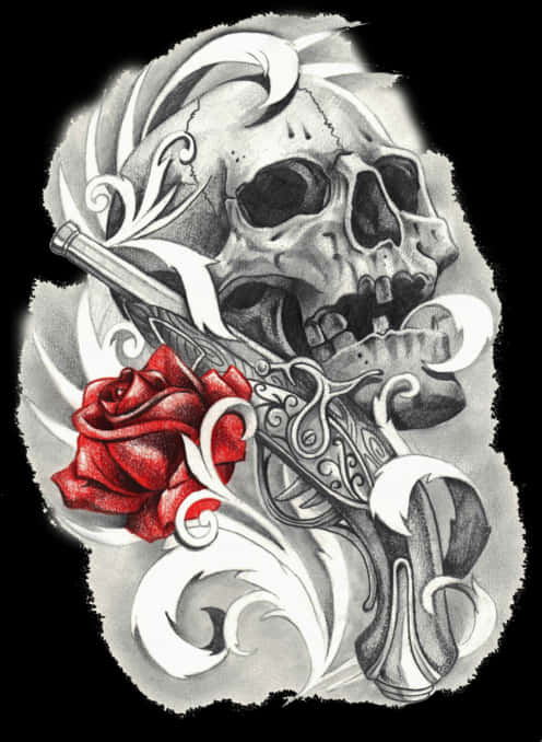 Skulland Rose Tattoo Design