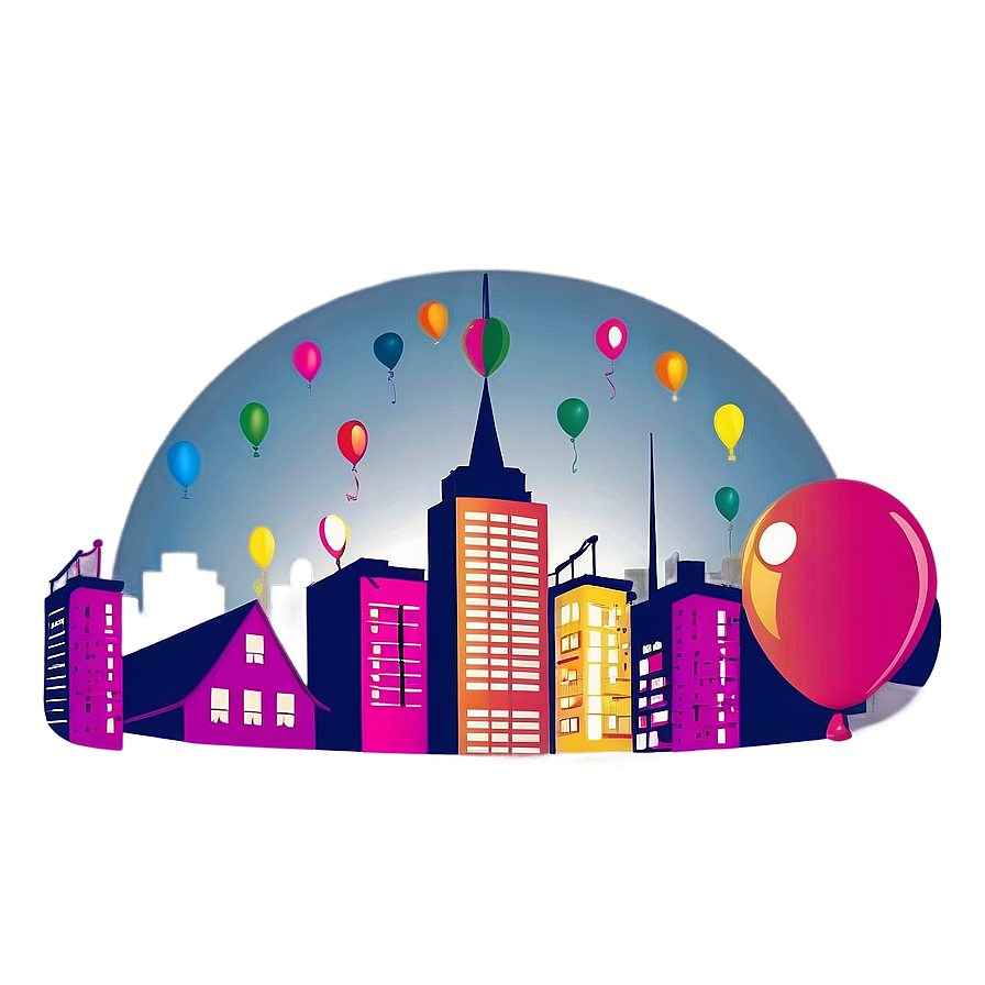 Skyline With Balloons Png 06202024