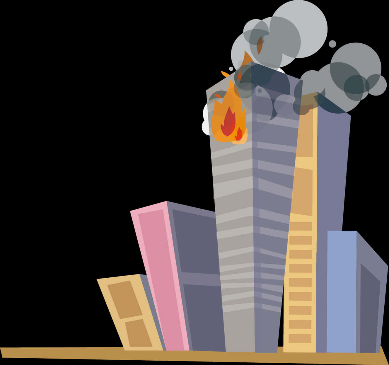 Skyscraper Fire Cartoon Illustration