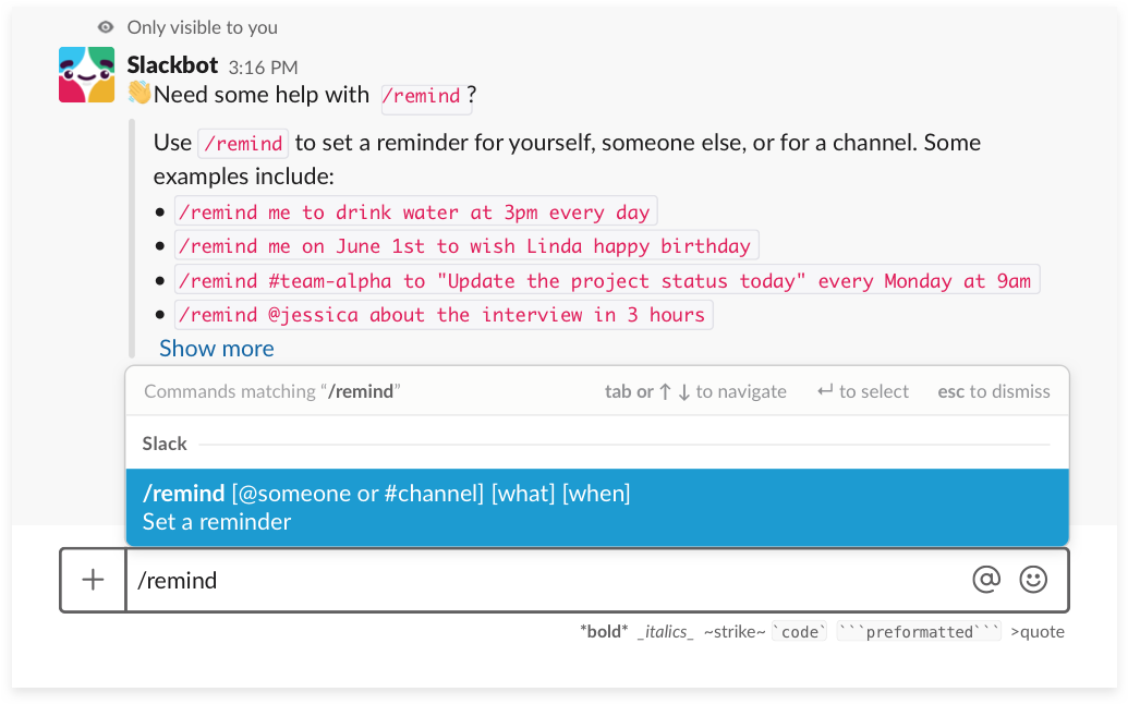 Slack Reminder Feature Screenshot