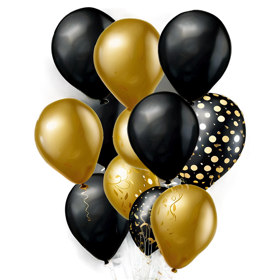 Sleek Black And Gold Party Balloons Png 64