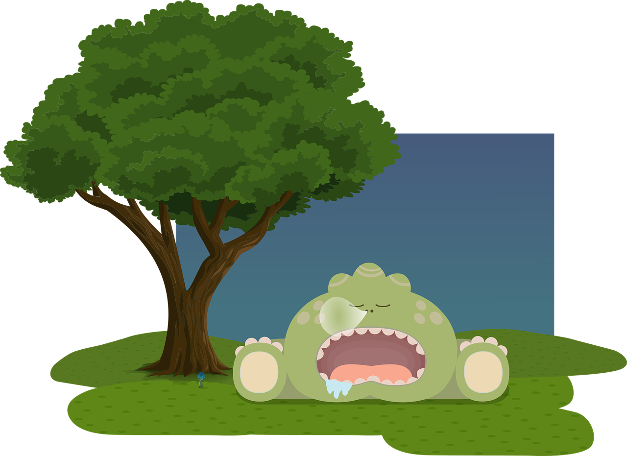 Sleeping Cartoon Dinosaur Under Tree