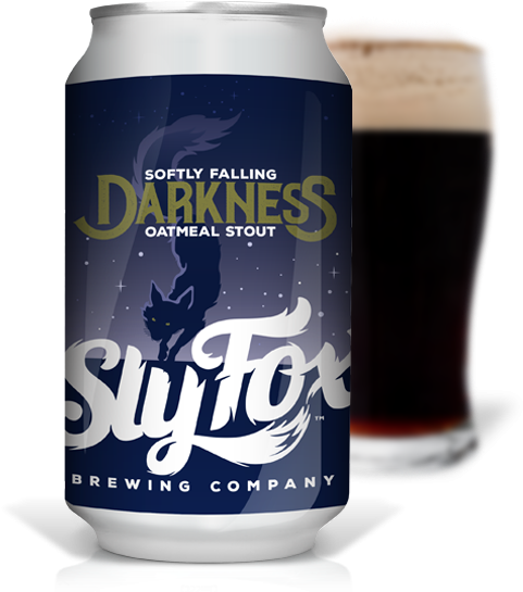 Sly Fox Oatmeal Stout Beer Canand Glass