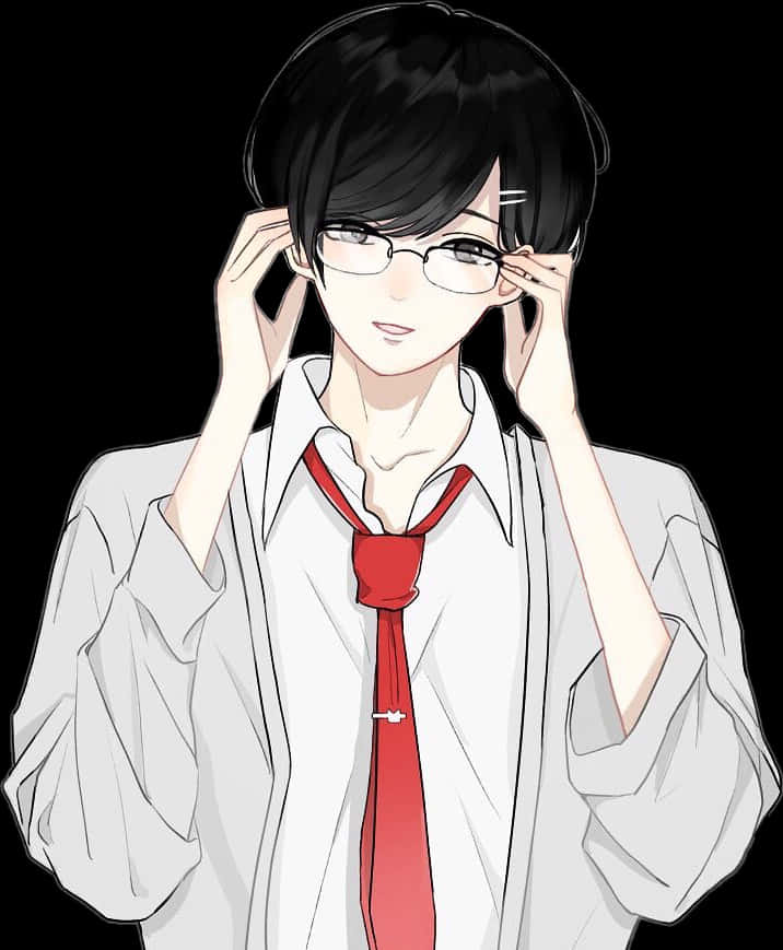 Smart Anime Boy Adjusting Glasses