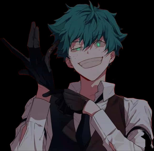 Smiling Anime Character Deku Dark Background