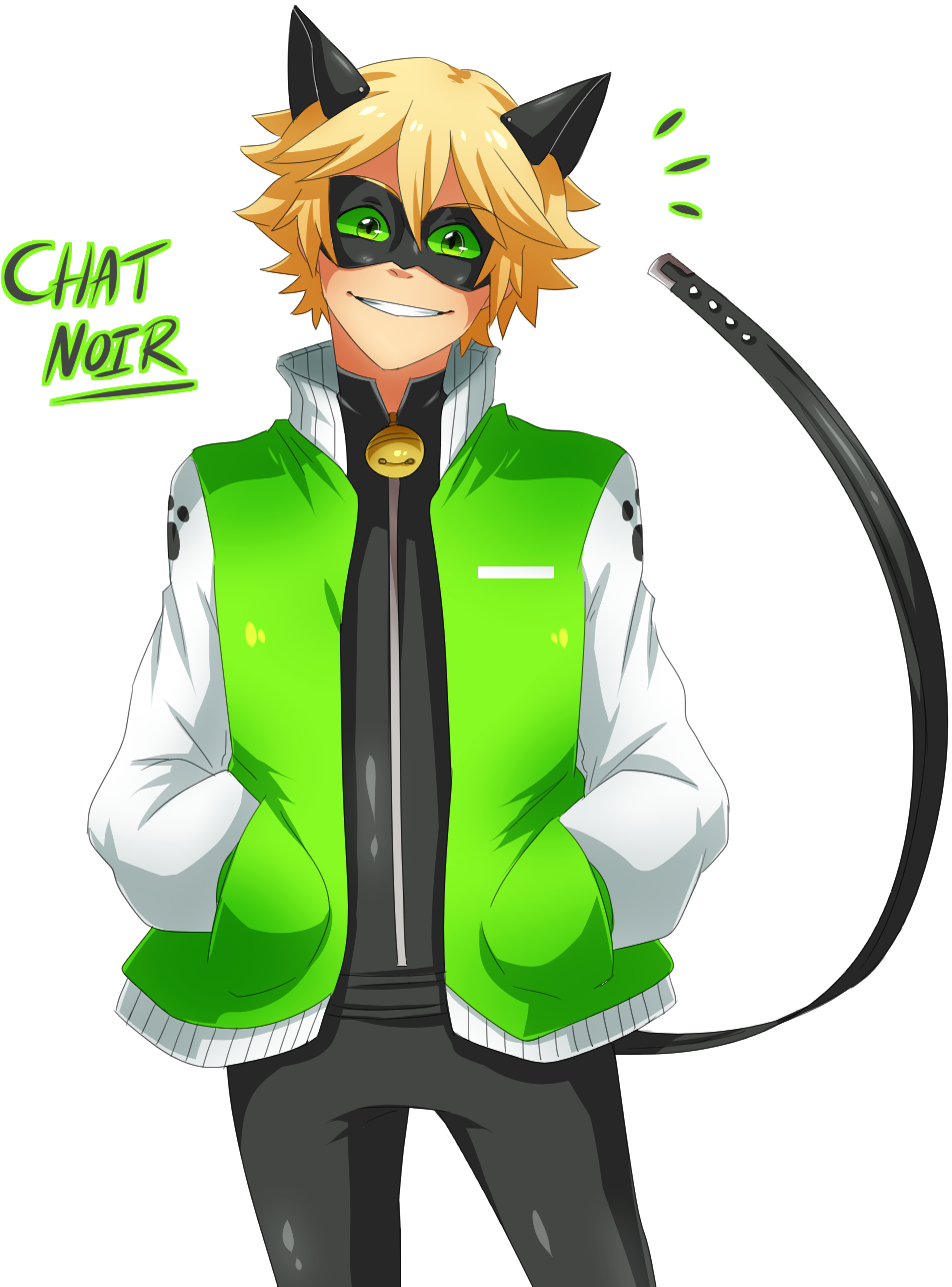 Smiling Anime Characterwith Cat Earsand Green Jacket