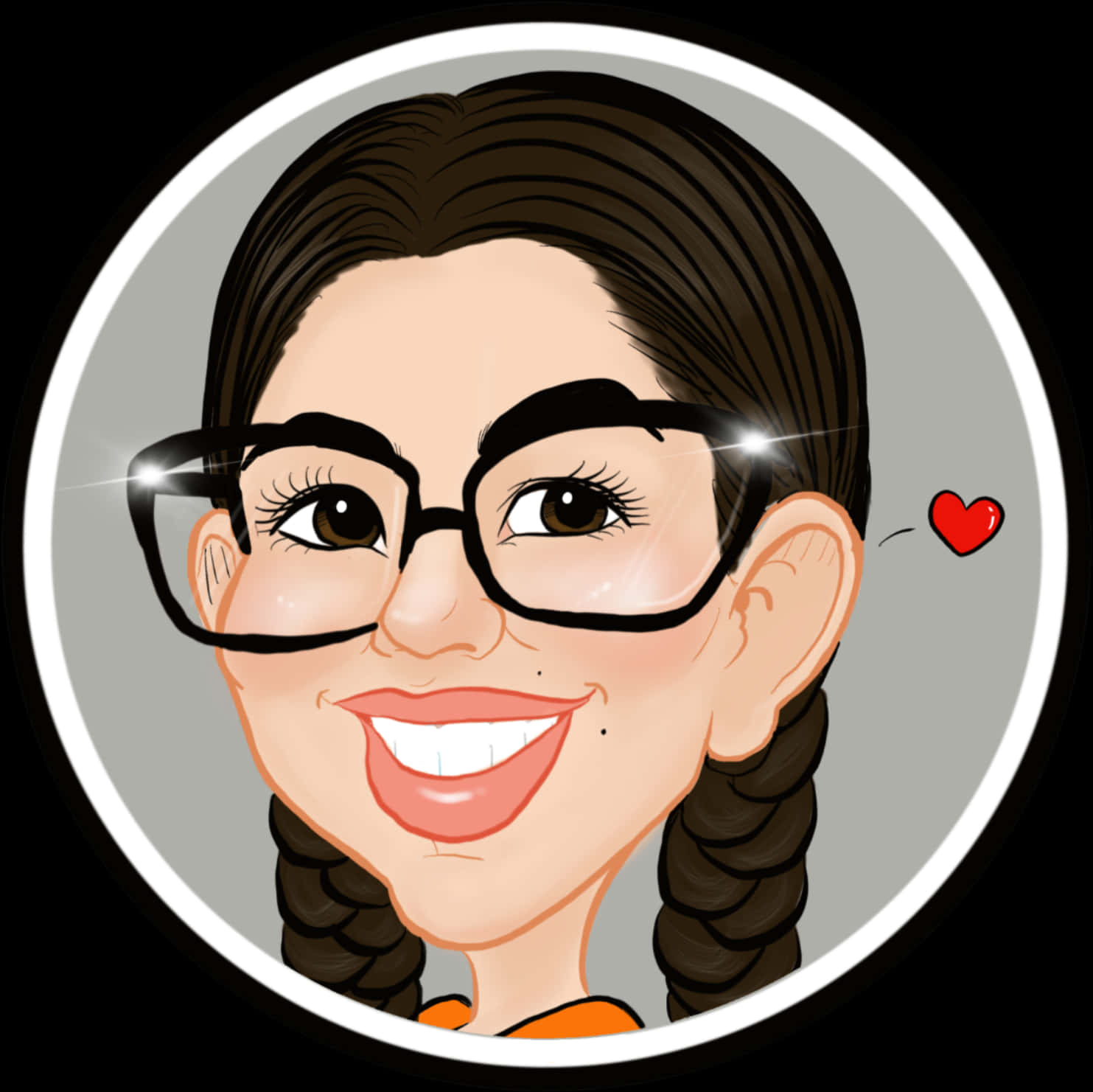 Smiling Caricature Girlwith Glasses