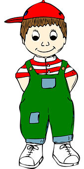 Smiling Cartoon Boyin Capand Overalls