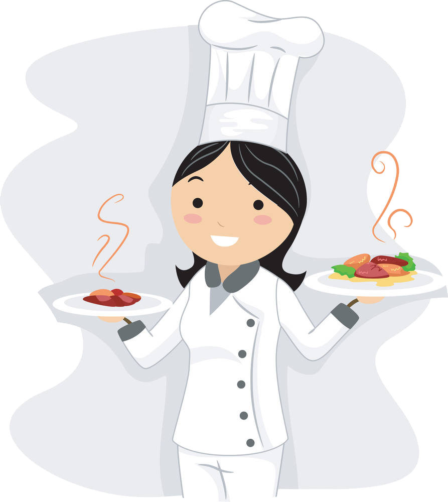 Smiling Cartoon Chef Serving Food