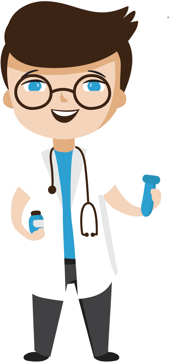 Smiling Cartoon Doctor Holding Test Tube