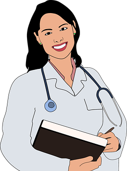 Smiling Cartoon Doctorwith Clipboard